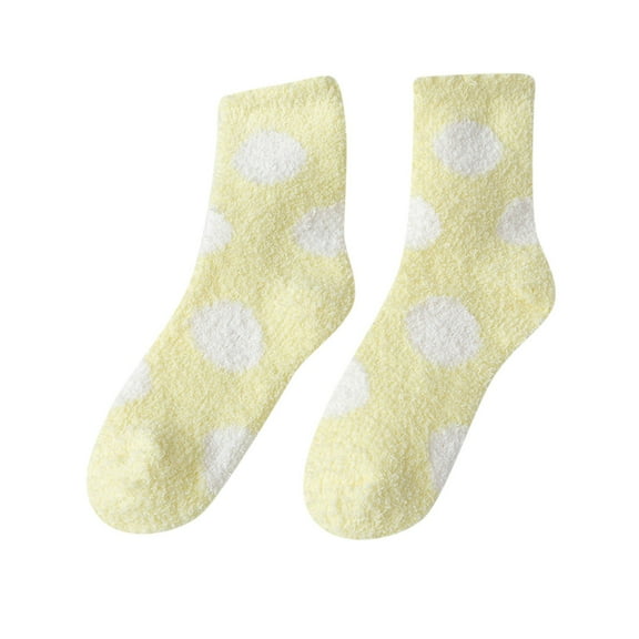 Prolriy Socks for Women, Women Fuzzy Socks Winter Coral Socks Polka Dot Cute Home Stocking Womens Socks Beige
