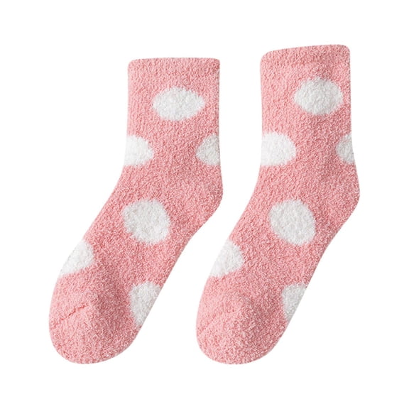 Prolriy Socks for Women, Women Fuzzy Socks Winter Coral Socks Polka Dot Cute Home Stocking Womens Socks Pink
