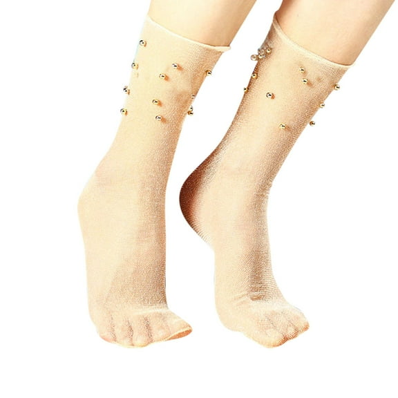 Prolriy Socks for Women, Women Ruffle Ankle High Mesh Lace Fish Net Bright Short Socks Womens Socks Beige One Size