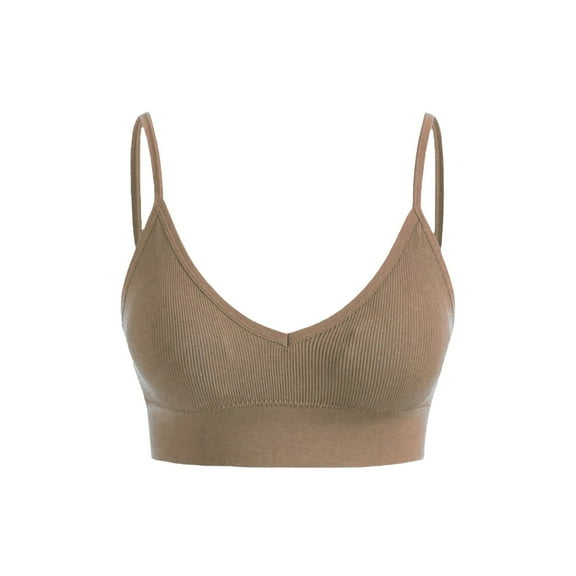 Prolriy Sport Bras for Women, Women's Solid Color Back Sports Bra Absorbing Gathering Sports Bra Womens Bras Khaki S