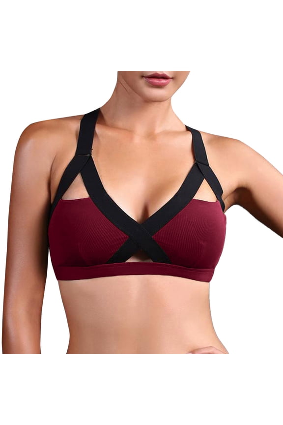 Sports Bras for Women Fitness Beautiful Hot Yoga Bra Back Plug Cell Phone Pocket Yoga Bra Sports Bra Athletic Gym Workout Tops for Women, Womens Tops Red M