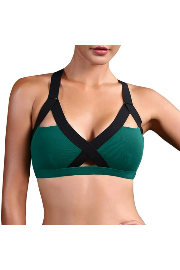 Sports Bras for Women Fitness Beautiful Hot Yoga Bra Back Plug Cell Phone Pocket Yoga Bra Sports Bra Athletic Gym Workout Tops for Women, Womens Tops Green L