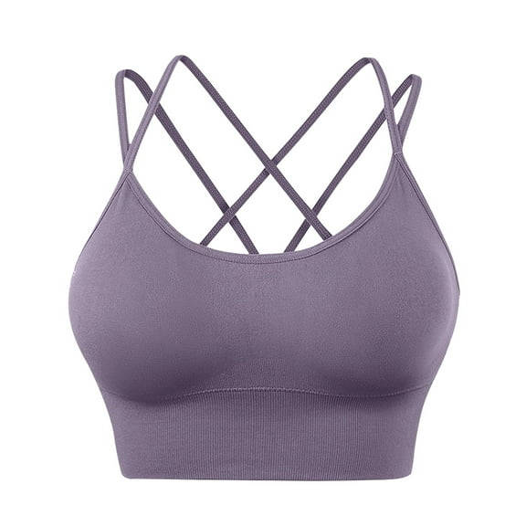 Prolriy Sports Bras for Women High Support Womens Back Sport Bras Padded Strappy Cropped Bras for Yoga Workout Fitness Bras Bralettes for Women Grey L