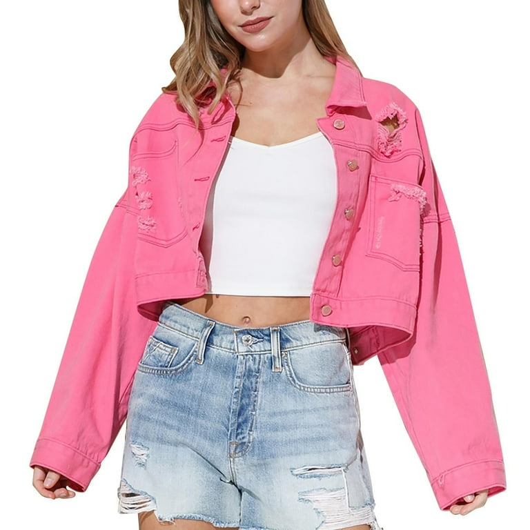 Frayed Pink Boutique Denim Jacket Milo Pink Frayed Jacket