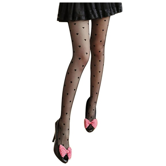 Prolriy Stockings for Women, Women's Polka Heart Dot Thin Black Silk Pantyhose Stocksings Sheer Tights for Women A