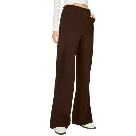 Prolriy Straight Leg Jeans for Women, Women's Spring Summer Solid Color Loose Casual Jeans with Pockets Women's Pants Brown XL