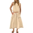 thumbnail image 1 of Prolriy Summer 2 Piece Outfits, Women's Holiday Sleeveless Vest Skirt Line Design Skirt Sets with Pockets Travel Outfits 2 Piece Sets for Women Beige L, 1 of 8