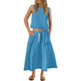 thumbnail image 1 of Prolriy Summer 2 Piece Outfits, Women's Holiday Sleeveless Vest Skirt Line Design Skirt Sets with Pockets Travel Outfits 2 Piece Sets for Women Blue L, 1 of 9