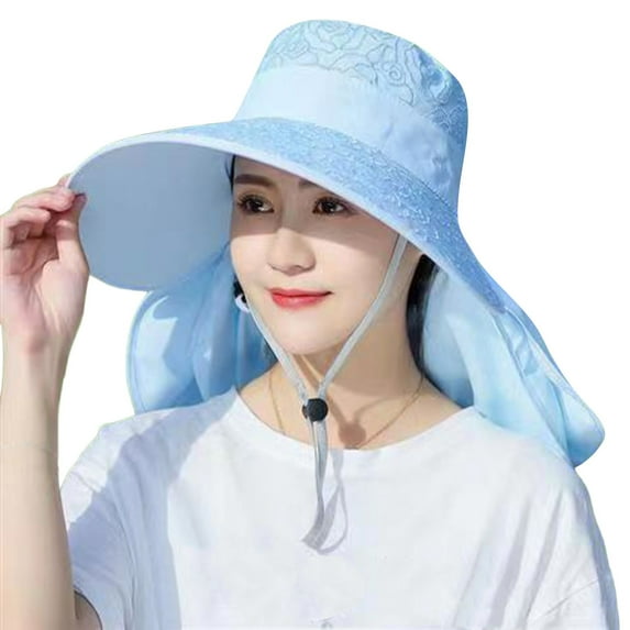 Prolriy Sun Hats for Women Women Summer Sun Hat Women Adjustable Summer Anti Outdoor Riding Large Hat Sun Visor Protective Hat Beach Hats for Women Blue