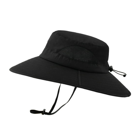 Prolriy Sun Hats for Men Mountaineering Fishing Solid Color Hood Rope Outdoor Shade Foldable Casual Breathable Bucket Hat Mens Hats Black