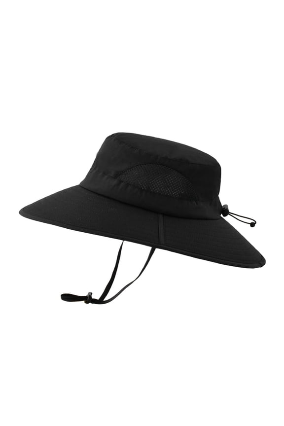 Sun Hats for Men Mountaineering Fishing Solid Color Hood Rope Outdoor Shade Foldable Casual Breathable Bucket Hat Mens Hats Black