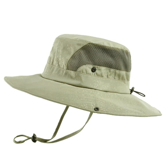 Prolriy Sun Hats for Men Mountaineering Fishing Solid Color Hood Rope Outdoor Shade Foldable Casual Breathable Bucket Hat Mens Hats Khaki