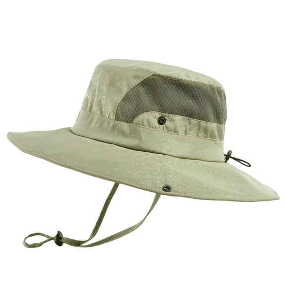 Prolriy Sun Hats for Men Mountaineering Fishing Solid Color Hood Rope Outdoor Shade Foldable Casual Breathable Bucket Hat Mens Hats Khaki
