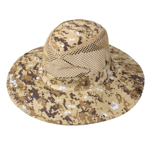 Prolriy Sun Hats for Men Summer Fishing Sunshade Hat Outdoor Camouflage Breathable Sandal Hat Western Cowboy Sunshade Hat Net Hat Mens Hats Coffee