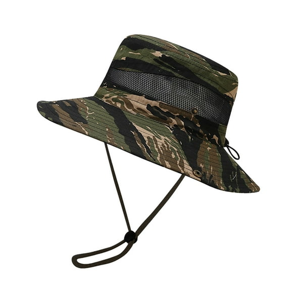 Prolriy Sun Hats for Women Camouflage Breathable Wide Brim Boonie Hat Outdoor Mesh Cap for Travel Fishing Hats for Men Army Green