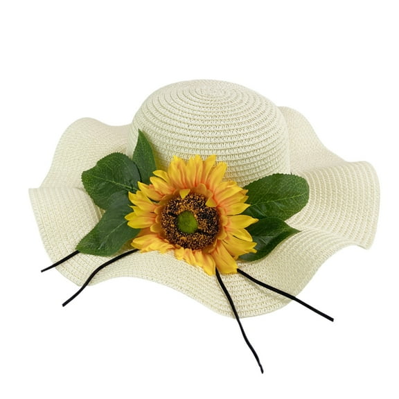 Prolriy Sun Hats for Women Summer Beach Hat Beach Big Brim Sun Sunflower Versatile Sandal Hat Beach Hats for Women Beige