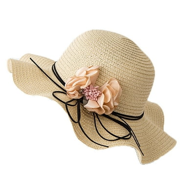Prolriy Sun Hats for Women Travel Flower Caps Foldable Wide Sun Summer Ladies Beach Hat Baseball Caps Beach Hats for Women Beige One Size