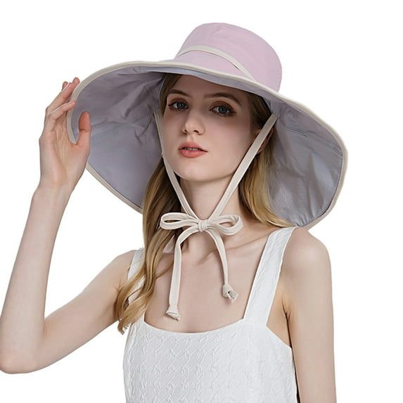 Prolriy Sun Hats for Women Women Outdoor Sun Hat All Tethered Double Sided Large Brimmed Sun Hat Beach Hats for Women Pink
