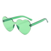 Prolriy Sunglasses Womens Heart Shaped Rimless Sunglasses Transparent Candy Color Frameless Glasses Sunglasses Men Green One Size
