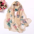 thumbnail image 1 of Prolriy Sunscreen Beach Womens Scarf Scarves Simulation Long Scarf Soft Wrap Shawl Printing Women Silk Roses Fashion Scarf Chiffon Scarf for Women Beige, 1 of 2