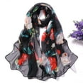 thumbnail image 1 of Prolriy Sunscreen Beach Womens Scarf Scarves Simulation Long Scarf Soft Wrap Shawl Printing Women Silk Roses Fashion Scarf Chiffon Scarf for Women Black, 1 of 2