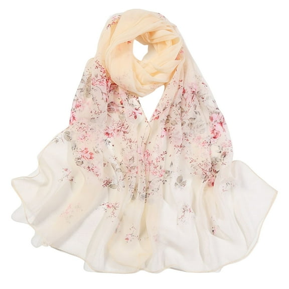 Prolriy Sunscreen Beach Womens Scarfs for Women Lightweight Print Floral Pattern Scarf Shawl Fashion Scarves Sunscreen Shawls and Wraps for Spring Chiffon Scarf for Women Beige