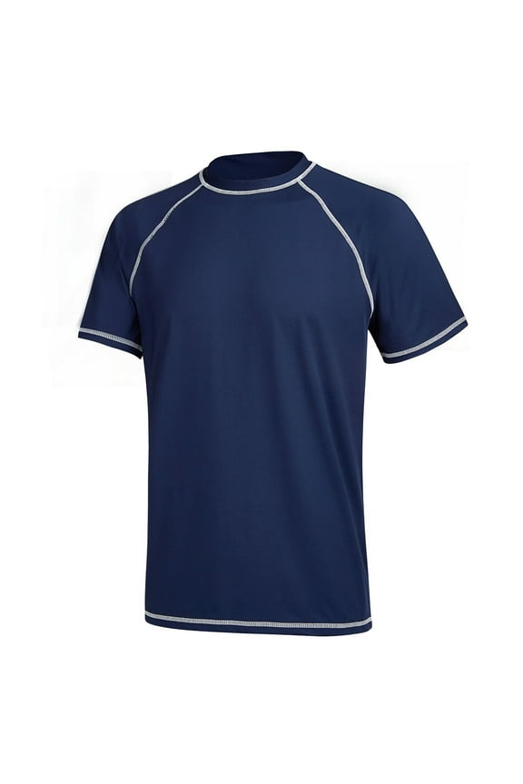 Surfing Shirts for Men Summer Men's Fashion Trend Solid Short Sleeve Surfing Set Swimming Sun Clothing Mens Shirts Mens T-Shirts Navy L