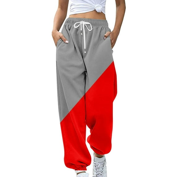 Prolriy Sweatpants Women Fashion Women's Loose Colorful Casual Pants Side Pocket Autumn Drawstring Sweatpants Cute Girl Pants Simple Student Wear Jogging Pants for Women, Womens Pants Red XXL