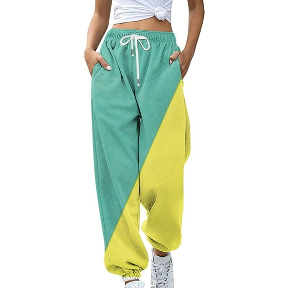 Prolriy Sweatpants Women Fashion Women's Loose Colorful Casual Pants Side Pocket Autumn Drawstring Sweatpants Cute Girl Pants Simple Student Wear Jogging Pants for Women, Womens Pants Green L