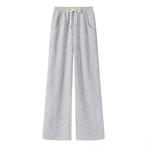 Prolriy Sweatpants Women, Oversized Wide Leg Sweatpants Elastic Drawstring Straight Leg Sweatpants Waisted Baggy Pants Pocket Womens Pants Grey M