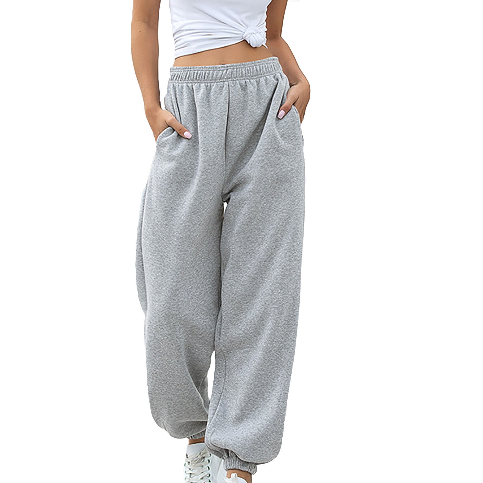 Prolriy Sweatpants Women Trousers Cotton Polyester Solid Color Daily Woman Jogging Pants for Women Womens Pants Grey S Walmart