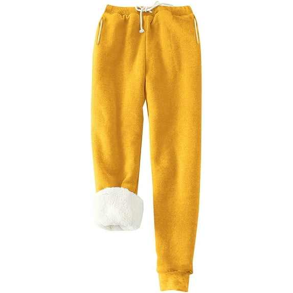 Prolriy Sweatpants Women Warm Lined Athletic Sweatpants High Waisted Jogger Pants Fleece Lined Winter Thicken Outdoor Long Pants Winter Pants for Women, Womens Pants Yellow XXXXXL