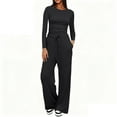 thumbnail image 1 of Prolriy Sweatsuits Women 2 Piece Outfit, Wide Leg Pants Long Sleeve Crop Tops Matching Sets Travel Outfits Lounge Sets for Women Black L, 1 of 6