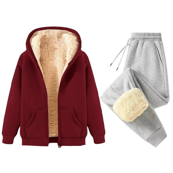 Prolriy Sweatsuits Women 2 Piece Outfit Women Daily 2 Piece Outfits Sweatshirt Pants Sets Casual Long Sleeve Hoodie Tops Trousers Fashion Streetwear Two Piece Sets for Women Wine XL