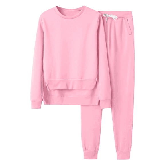 Prolriy Sweatsuits Women 2 Piece Outfit Women's Solid Color Hoodless Sports Sweatshirt Set Two Top Pants Casaul Two Piece Sets for Women Pink XXXXL