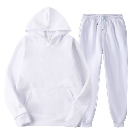 Prolriy Sweatsuits Women 2 Piece Outfit Women with Pants Hoodie Plus Leisure Winter Hooded Plush Women Suits Two Piece Sets for Women White S