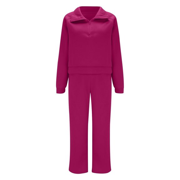 Prolriy Sweatsuits Women 2 Piece Outfit Womens 2 Piece Outfits Half Zip Hoodie Sweatsuit Sets Oversized Sweatshirt Baggy Fall Fashion Sweatpants Two Piece Sets for Women Hot Pink XXXL