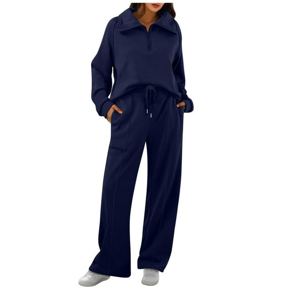 Prolriy Sweatsuits Women 2 Piece Outfit Womens 2 Piece Outfits Half Zip Hoodie Sweatsuit Sets Oversized Sweatshirt Baggy Fall Fashion Sweatpants Two Piece Sets for Women Navy L