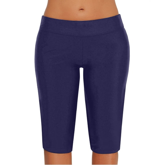 Prolriy Swim Shorts Women, Women Plus Size Print Swim Pants High Waist Swim Shorts Swimsuit Bottom Board Side Cutout Shorts, Shorts for Women Navy S