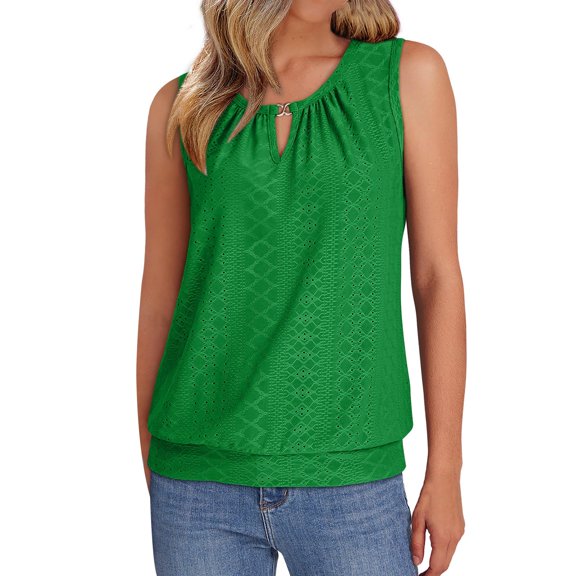 Prolriy Tank Top for Women, Womens Tank Tops Keyhole V Neck Tank Tops Summer Tops for Women 2025 Eyelet Embroidered Loose Fit Womens Tops Spring Summer Tops for Women Green L