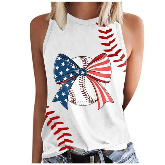 Prolriy Tank Tops for Women Baseball Shirt Women Baseball Mom Tank Tops Graphic Tee Cute Workout T Shirts Casual Summer Sleeveless Vest Womens Tops Summer Tops for Women Trendy White M