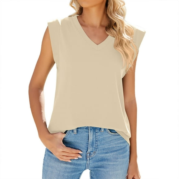 Prolriy Tank Tops for Women Cap Sleeve Summer Tank Top Basic Tee Shirts Casual Loose Fit 2025 Fashion Loose Solid Color Vest with Capped Sleeves Womens Tops Summer Tops for Women Trendy Beige M