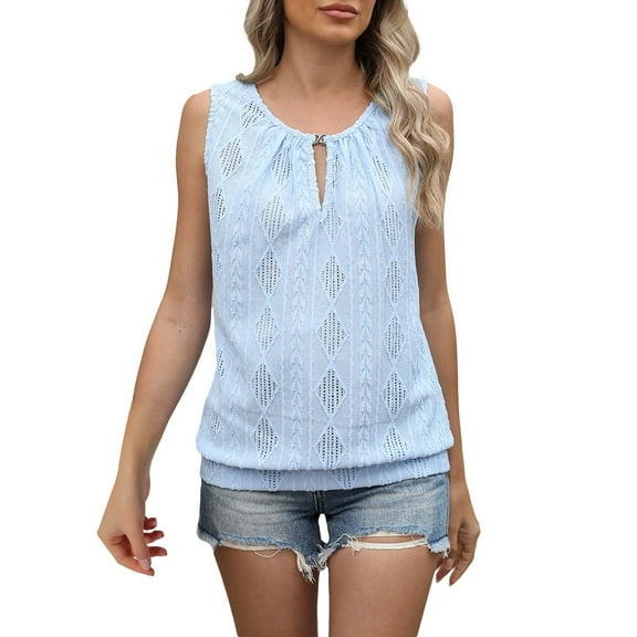 Prolriy Tank Tops for Women Personalized Buckle V Neck Solid Color Sleeveless Vest T Shirt Women's Top Womens Tops Summer Tops for Women Trendy Blue M