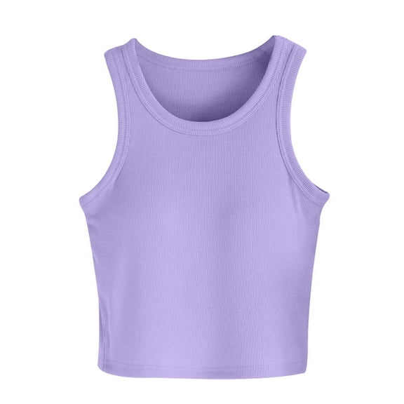 Prolriy Tank Tops for Women Short I Shaped Vest with Chest Cushion Slim Fit Underwear Including Bra Exposed Navel Waist Top Base Shirt Vest Womens Tops Summer Tops for Women Trendy Purple M