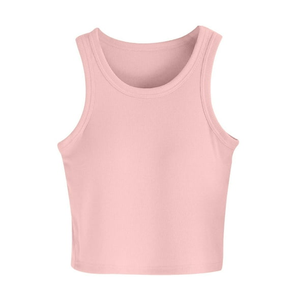 Prolriy Tank Tops for Women Short I Shaped Vest with Chest Cushion Slim Fit Underwear Including Bra Exposed Navel Waist Top Base Shirt Vest Womens Tops Summer Tops for Women Trendy Pink S