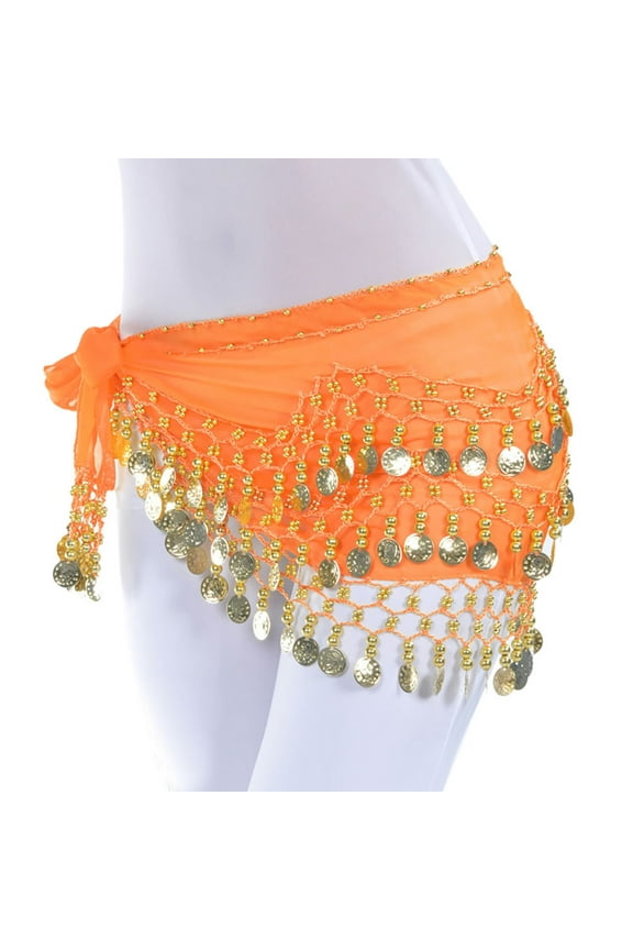 Tassel Sequin Skirts for Women Belly Dance Hip Scarf Wrap Belt Sash Skirt Silver 128 Carnival Party Outfits Orange One Size