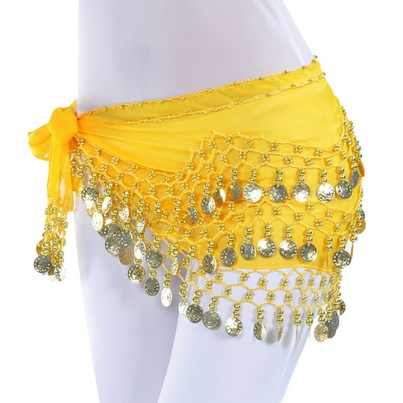 Prolriy Tassel Sequin Skirts for Women Belly Dance Hip Scarf Wrap Belt Sash Skirt Silver 128 Carnival Party Outfits Yellow One Size