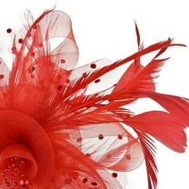 Prolriy Tea Party Fascinators Hats for Women Flower Headband Ribbons Feathers Headwear Women Mesh Tea Hat Party Bridal Pillbox Hat Hair Accessories for Women Red