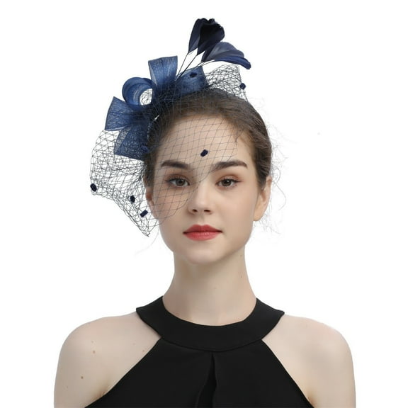 Prolriy Tea Party Fascinators Hats for Women, Womens Bow Top Hat for Tea Wedding Church Pillbox Hat Hair Accessories for Women Navy