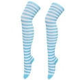 thumbnail image 1 of Prolriy Thigh High Socks for Women Christmas High Long Stockings Over Knee Socks Christmas Cosplay Party Costumes Socks Knee High Long Striped Stocking Socks 1 Pair Womens Socks Light Blue One Size, 1 of 4